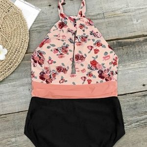 Pink and Black Print One - Piece Swimsuit - XL